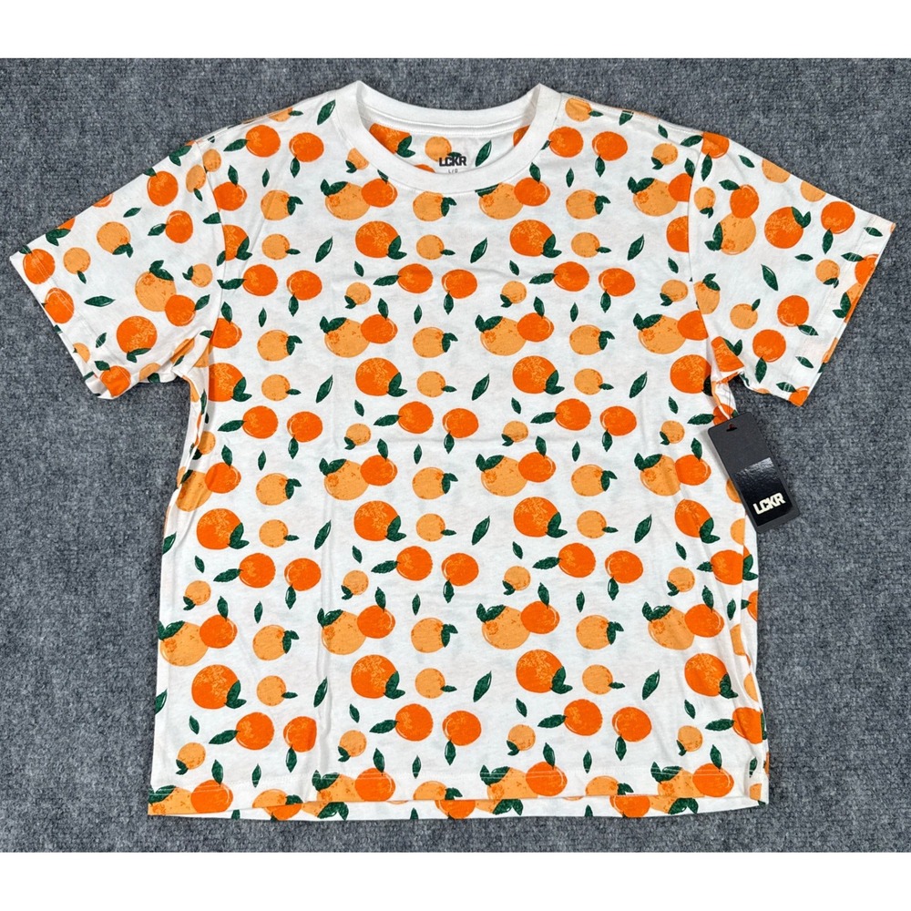 LCKR Boys Youth Large 14/16 Orange Fruit Print T-Shirt White Orange NWT